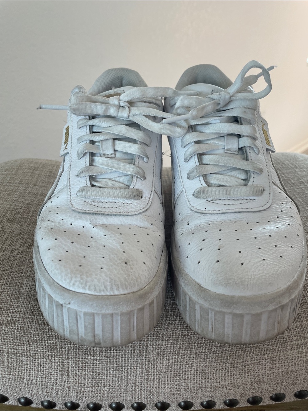 Puma White  Platform Leather Sneakers 9